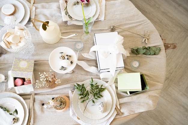 Easter table setting in light colors.