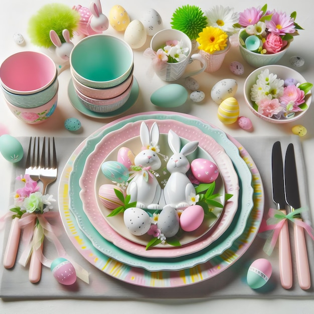 easter table setting with eggs generative with Ai