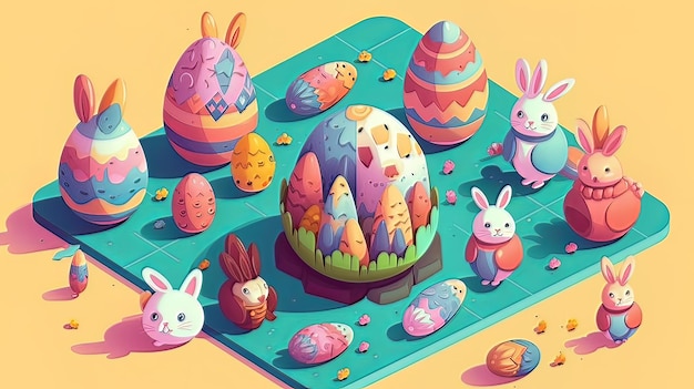 Easter a time full of color and religious significance 3D isometric