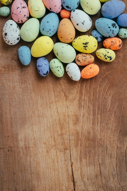 Above easter on wooden background with copy space