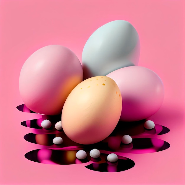 Eastern eggs in pink background created by Generative AI technology