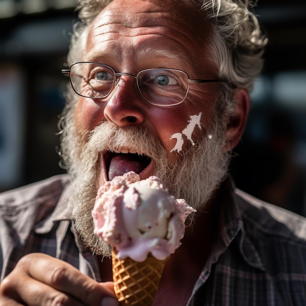 Photo eat ice cream with enthusiasm because it is very delicious