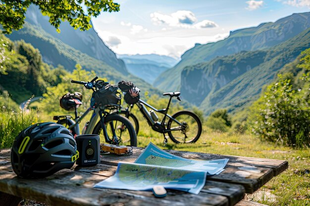 Photo ebike tour group ready for adventure in a sunny valley