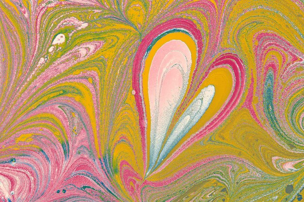 Ebru marbling background with heart shape Unique art Liquid marbling texture illustration