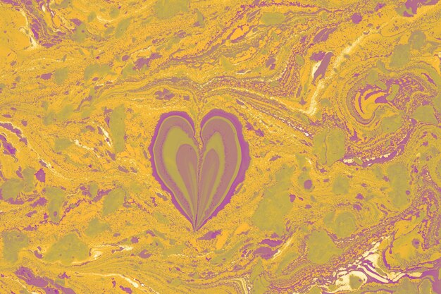 Ebru marbling background with heart shape Unique art Liquid marbling texture illustration