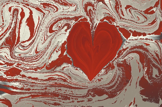 Ebru marbling background with heart shape Unique art Liquid marbling