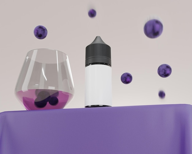 Ecigarette liquid bottle Salt Nic 30ml Realistic natural juice Grapes over Purple background