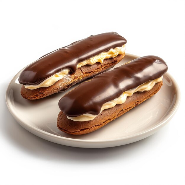 Photo eclairs with chocolate glaze isolated on a white background