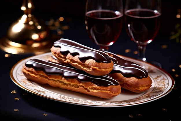 Photo eclairs with a coffee liqueur filling delicious eclairs sweet treat food photography