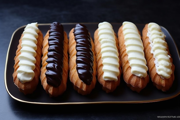 Photo eclairs with cream cheese filling delicious eclairs sweet treat food photography