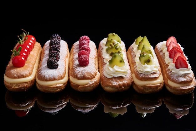 Photo eclairs with cream cheese filling delicious eclairs sweet treat food photography