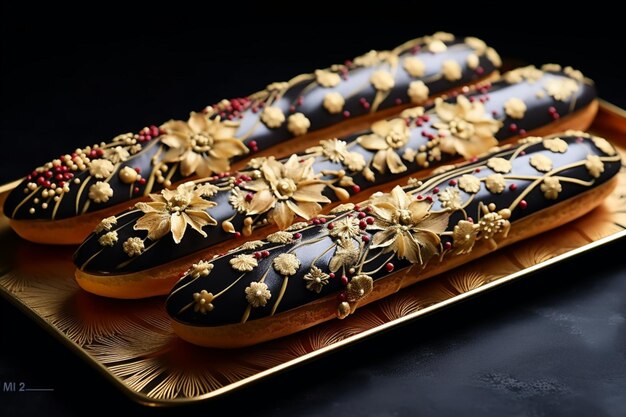 Eclairs with a Touch of Gold Leaf delicious Eclairs sweet treat food photography