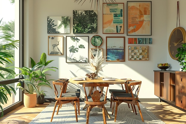 Eclectic gallery wall in the dining room