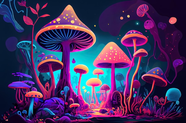 Eclectic mushrooms image abstract image in pastel neon colors dreamy abstract mushroom Generative Ai