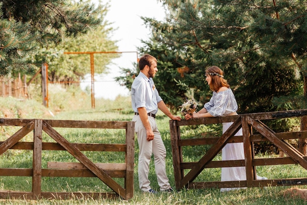 Eclectic rustic wedding couple Intimate ceremony at backyard