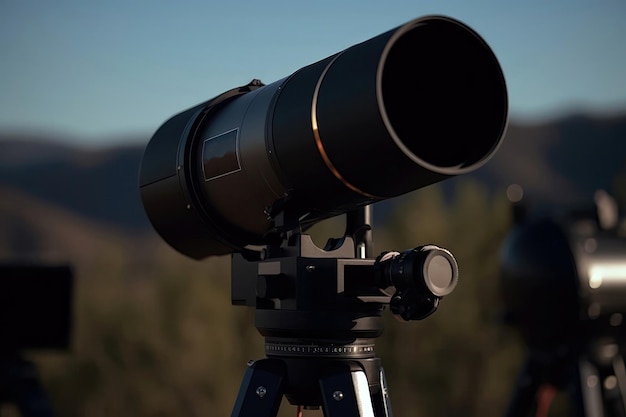 Eclipse Glasses Resting On Telescope With Backdrop Of The Eclipse Generative AI