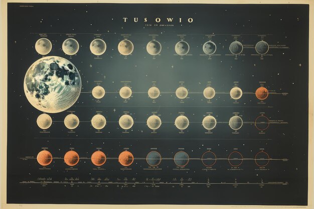 Photo eclipse of the moon an antique celestial chart from 1908 revealing fascinating lunar phases