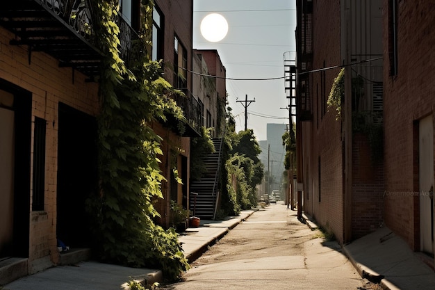 Eclipse Through Urban Alleyway