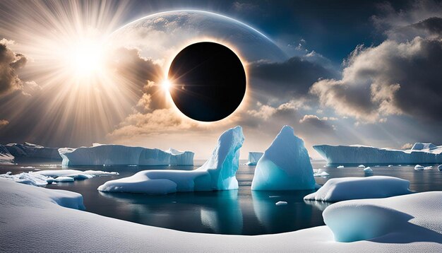 Photo eclipse with icebergs