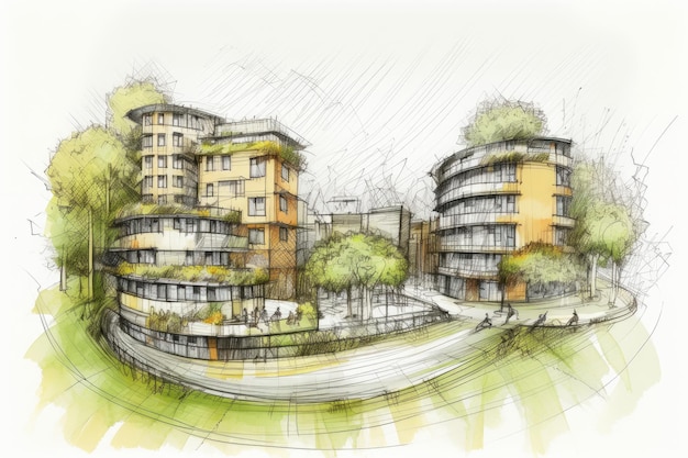 Eco city sketch design Generate Ai