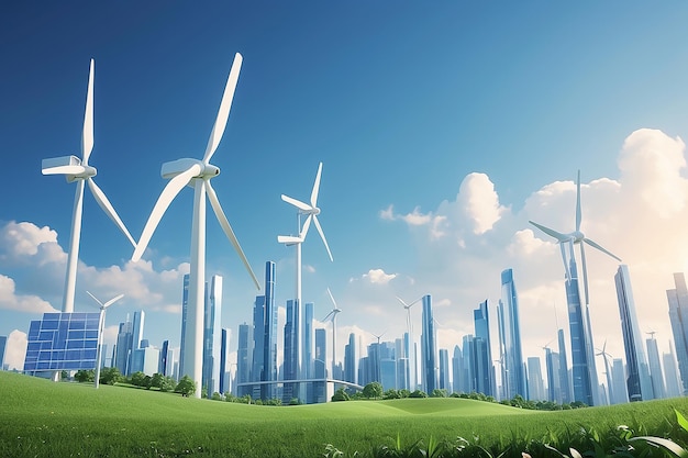 Eco city using wind solar and Wind turbine