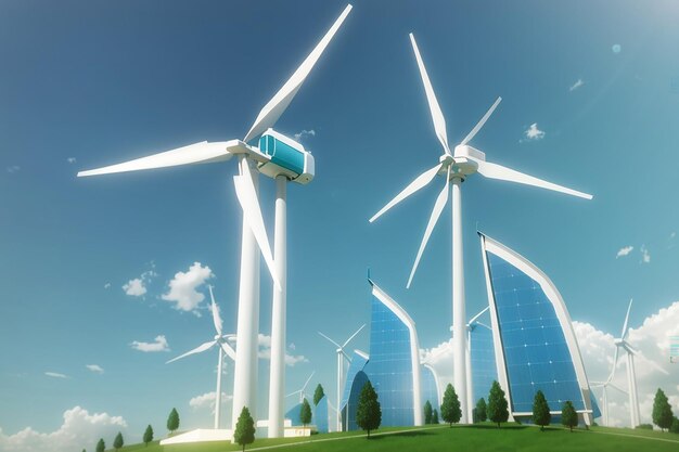 Eco city using wind solar and Wind turbine