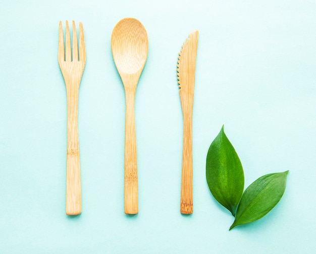 Photo eco friendly bamboo cutlery set