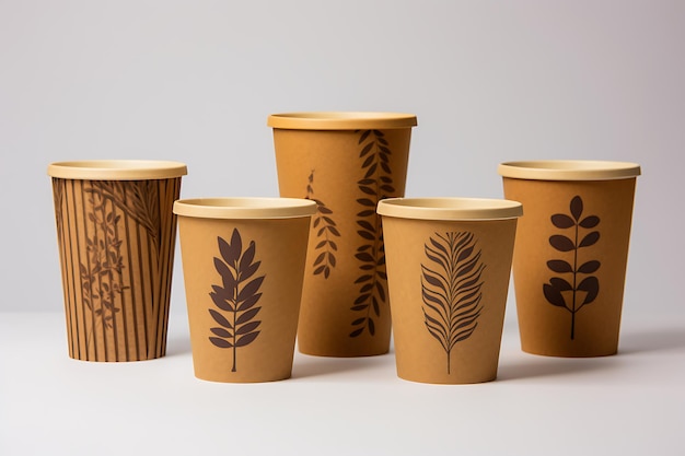 Eco friendly brown cups and leaves