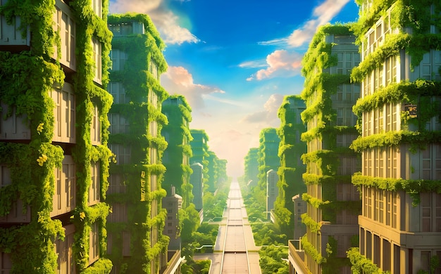 Eco friendly buildings in a modern city Mystical tranquility