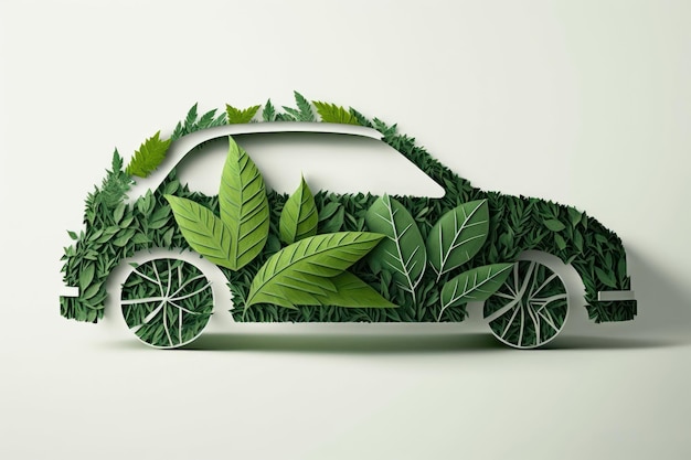 Eco friendly car paper cut style Renewable and sustainable energy concept Generative AI