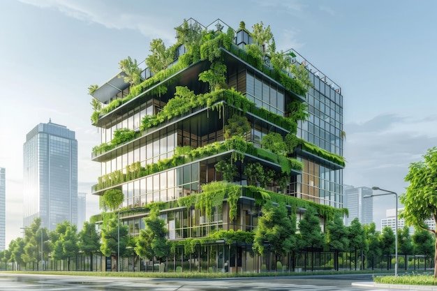 Eco friendly corporate building with sustainable green architecture