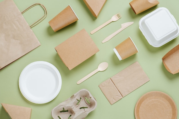 Eco friendly disposable utensils made of bamboo wood and paper