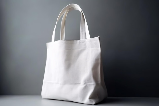 Eco Friendly White Colour Fashion Canvas Tote Bag on White Wall Background Generative Ai Mockup Template