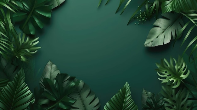 Eco green palm leaves on tropical color background minimal