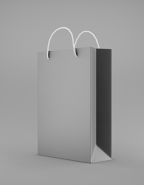 Eco packaging mockup bag kraft paper with handle half side. Standard medium black template on gray background promotional advertising. 3D rendering