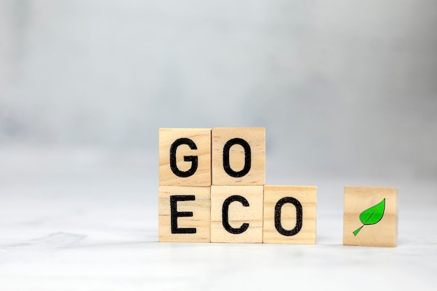 Eco text on wooden cubes as an environmentally friendly business concept with copy space