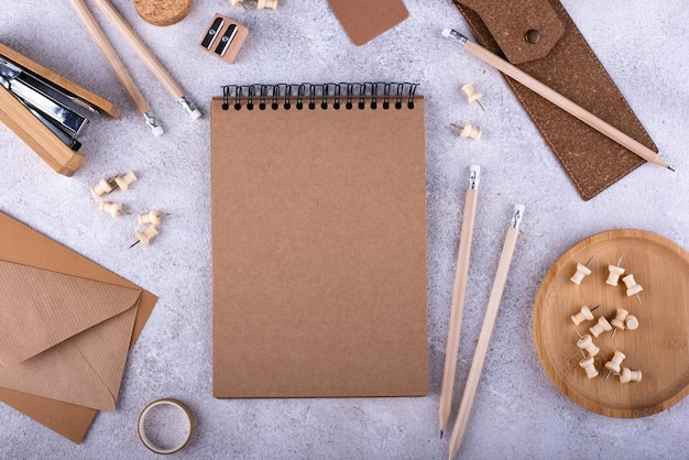 Eco wooden craft stationery sustainable life concept