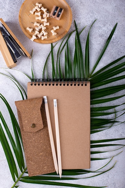 Eco wooden craft stationery sustainable life concept