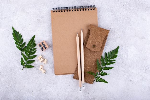 Eco wooden craft stationery sustainable life concept