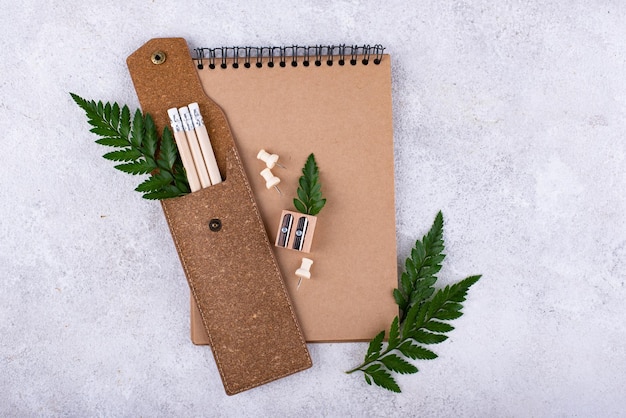 Eco wooden craft stationery sustainable life concept