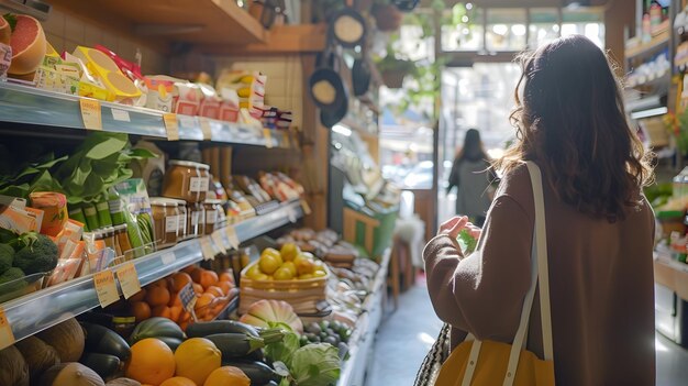 EcoConscious Grocery Store with Diverse Organic Produce and Sustainable Shoppers