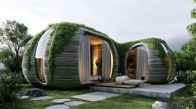 Photo ecofriendly 3dprinted home with lush garden for green and sustainable living