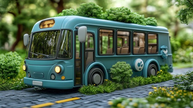 EcoFriendly Blue Bus Electric Vehicle in Nature