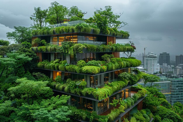 Ecofriendly building in the modern city Green environmental concept