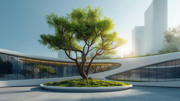 Ecofriendly building in modern city Round office building with Futuristic architecture