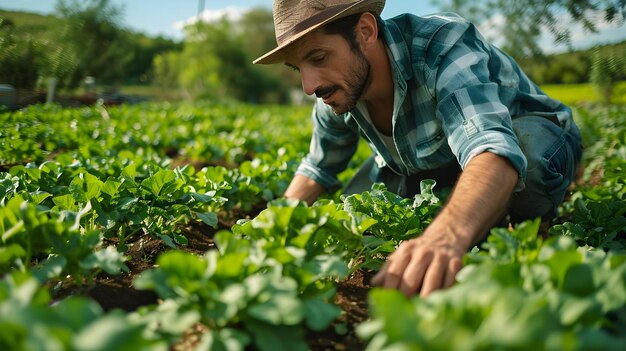 Photo ecofriendly farming a grower39s harmony with nature concept sustainable agriculture organic farming environmental stewardship green practices biodiversity conservation