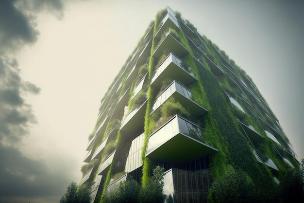 Ecofriendly green building with vertical garden design for sustainability