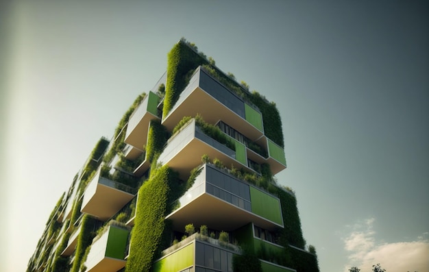 Ecofriendly green building with vertical garden design for sustainability