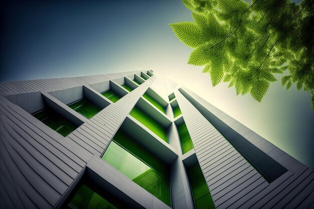 Ecofriendly green building with vertical garden design for sustainability