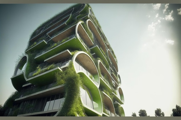 Ecofriendly green building with vertical garden design for sustainability